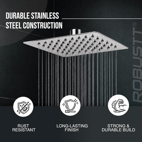 High Pressure Shower Head for Bathroom Overhead with 64 Anti Clog Silicone Nozzles | 6x6in Square Bathroom Shower Head, 360° Swivel, Easy Clean, Rust Resistant Chrome Finish