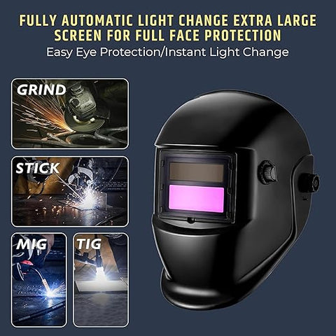 Robustt Auto Darkening Adjustable Welding Helmet | True Color Solar Powered Welding Hood, Wide Shade Range 19-24CM Welding Mask for TIG MIG ARC Weld Plasma Cut Grinding