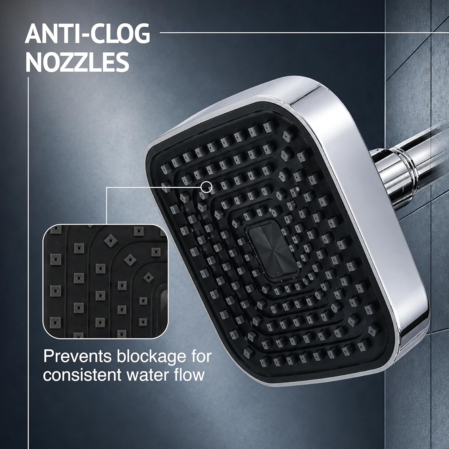 6 inch shower head with anti clog nozzles