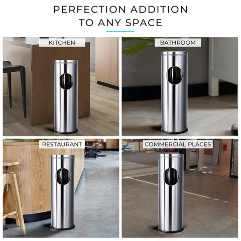 Stainless Steel Ash Tray Dustbin | Dual-Purpose Ash Can with Removable Ashtray & Anti-Skid Base | Corrosion-Resistant Trash Bin for Kitchen, Bathroom & Commercial Use