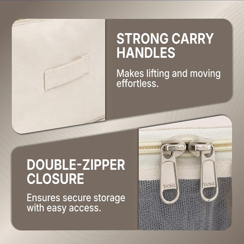 Robustt Cotton Canvas Storage Bag with Zip (Pack of 3) | Large Cloth Storage Bag for Sarees & Bedding | Wardrobe Organizer Storage Bag for Clothes | Reusable Storage Bags for Home Organization