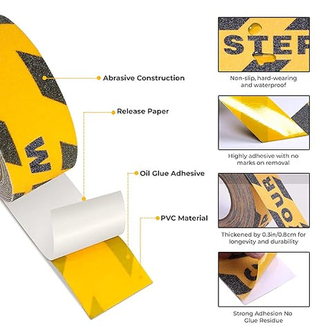 Robustt Watch Your Step Anti Skid/Anti Slip Tape Fall Resistant with PET Material and Solvent Acrylic Adhesive Tape for Slippery Floors, Staircase, Ramps, Indoor, Outdoor Use