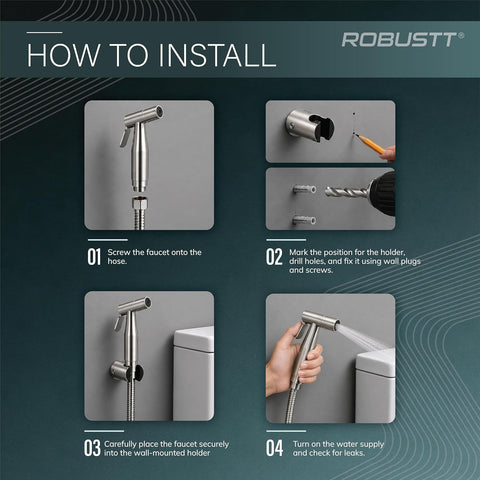 Stainless Steel High Pressure Health Faucet Jet Spray Gun For Toilet With & Wall Holder | (Silver) Rust-Proof | Leakproof Hand Flush Gun For Toilet, Bathroom Cleaning