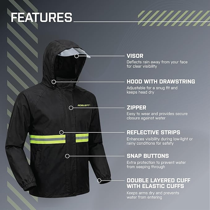 Features of Rain Jacket and Pants with Visor