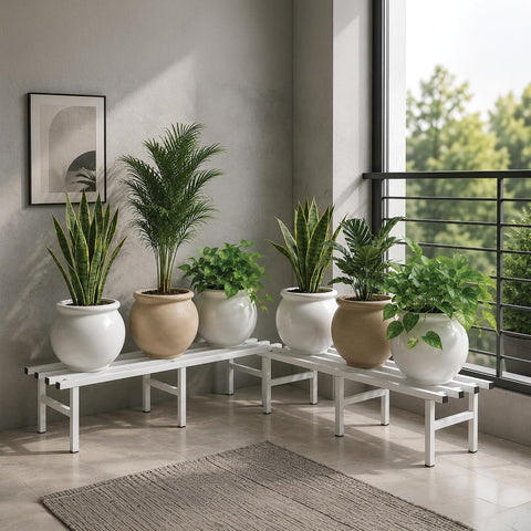Horizontal Metal Pot Stand (Set of 2) 76x24x18 Cm | Rust-Proof Matte Powder-Coated Pot Stand for Big Size Plants | Supports Up to 200 Kg| Ideal for Balcony, Outdoor and Indoor Plant Display