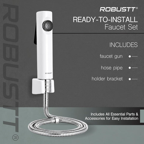 Health Faucet for Toilet ABS Jet Spray Gun (White) with 1.2 m Stainless Steel Hose & Wall Holder | One-Press Water Control, Anti-Rust Body, Leak-Proof | For Bathroom, Cleaning & Pet Bathing