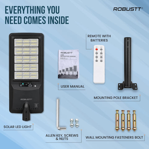 Solar LED Light 400W for Outdoor Use | PIR Motion Sensor & Remote Control | Solar + USB Type-C Charging | 8000 Lumens