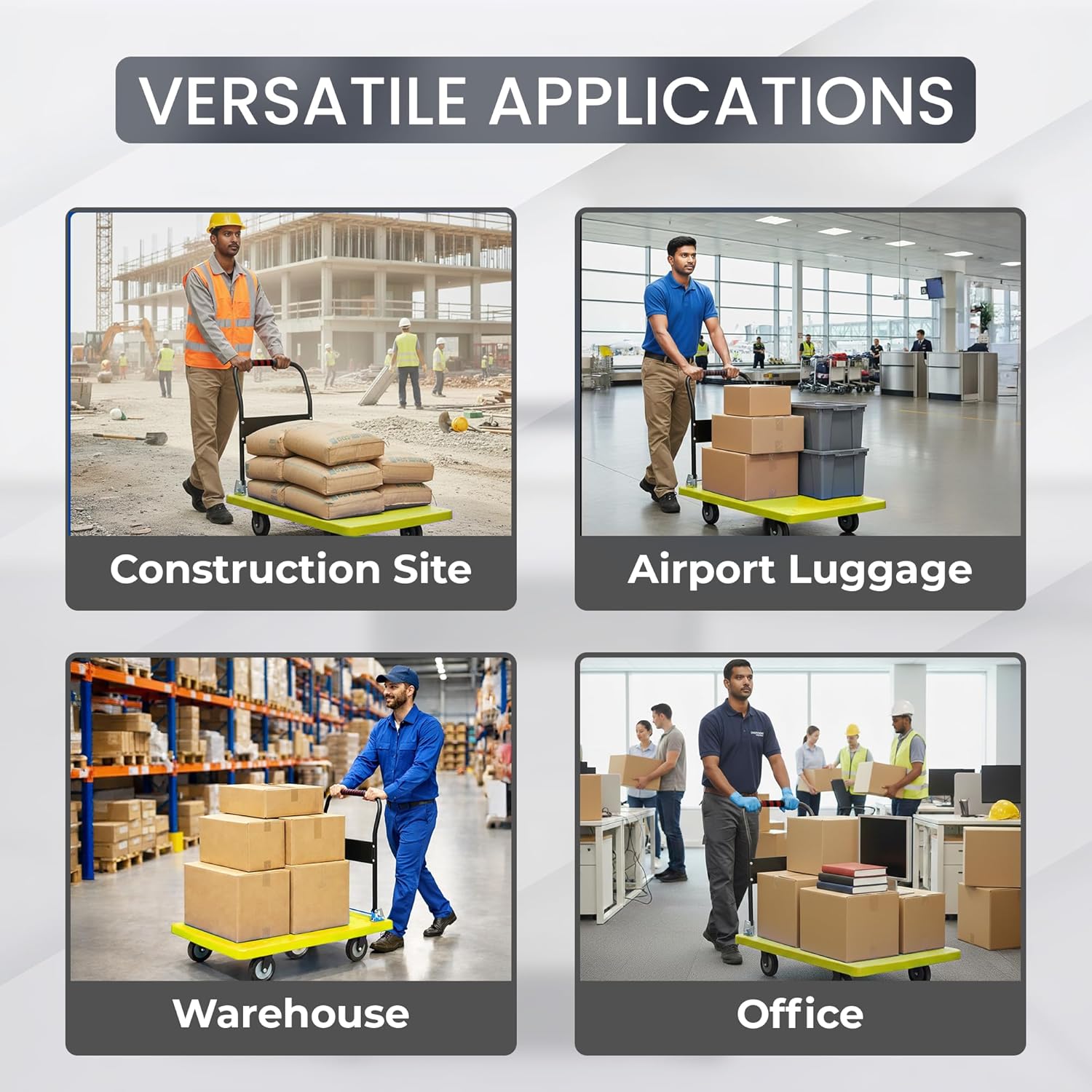 Yellow Foldable Platform Trolley Used for airport luggage, warehouse, office