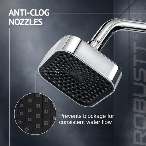 4 Inch Single Flow Overhead Shower Head for Bathroom With 7.8” Shower arm | 360° Rotatable Neck | Anti-Rust Chrome Finish ABS Body | Anti-Clog Easy Clean Silicone Nozzles bath shower
