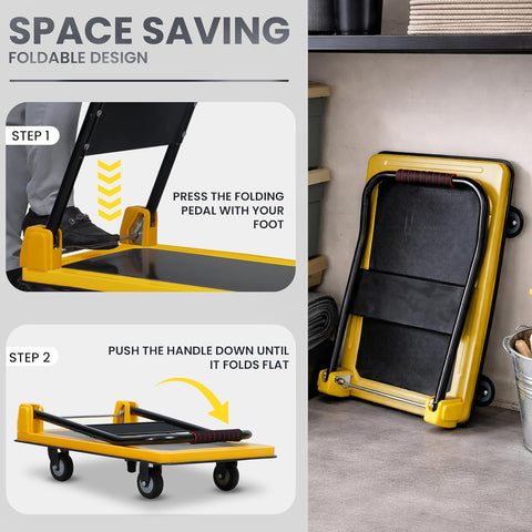 Yellow Trolley with foldable design and used for luggage 