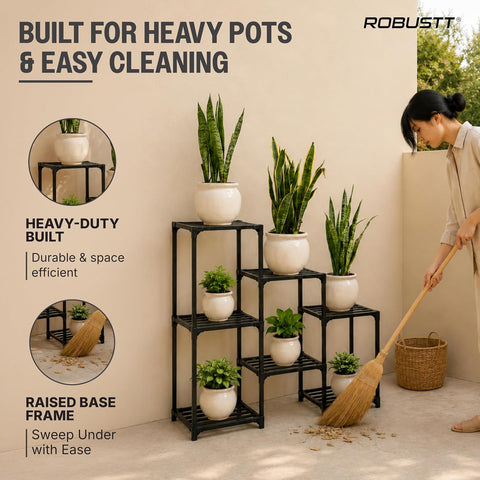 Robustt Heavy-Duty 7 Tier Metal Plant Stand for heavy pots & easy cleaning