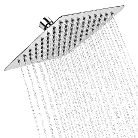 Shower Head for Bathroom Overhead | 8x8in Square Rainfall Bath Shower with 81 Anti-Clog Silicone Nozzles, 360° Swivel, High Pressure Flow & Chrome Finish | Easy Installation