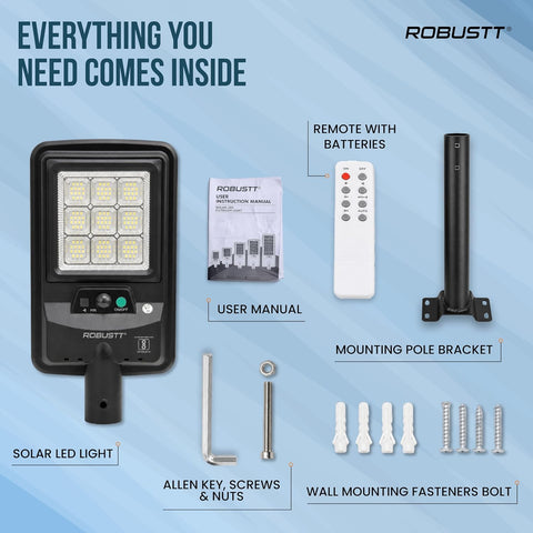 Solar LED Light for Outdoor Use | 60W | 1200 Lumens | IPX5 Water Resistant | PIR Motion Sensor & Remote Control | Cool White Street Light