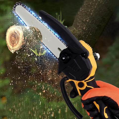Robustt Handheld Cordless Chainsaw Machine with Safety Lock | 2 Rechargeable 21V Lithium Batteries With Charger | Super Sharp Wood Cutting Machine Chain | Overheating Protection Brushless Motor