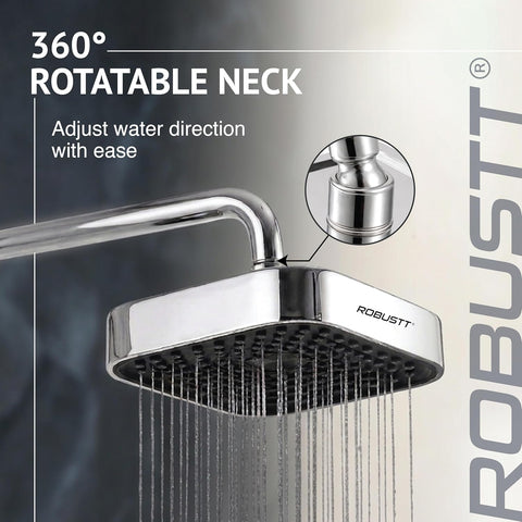 4 Inch Single Flow Overhead Shower Head for Bathroom With 7.8” Shower arm | 360° Rotatable Neck | Anti-Rust Chrome Finish ABS Body | Anti-Clog Easy Clean Silicone Nozzles bath shower