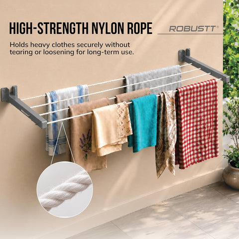 Wall Mounted Clothes Drying Stand | Heavy-Duty Foldable Powder Coated Metal Arms Cloth Dryer Rack | Space Saving Laundry Hanger for Balcony, Bathroom, Terrace