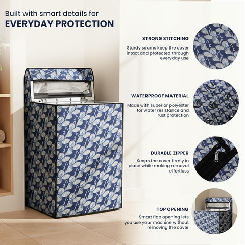 Waterproof Top Load Fully Automatic Printed Washing Machine Cover for 8 Kg, 8.5 Kg, 9 Kg, 9.5 Kg (63 x 63 x 93 cms)
