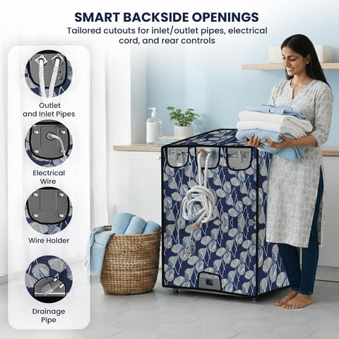 Waterproof Top Load Fully Automatic Printed Washing Machine Cover for 8 Kg, 8.5 Kg, 9 Kg, 9.5 Kg (63 x 63 x 93 cms)
