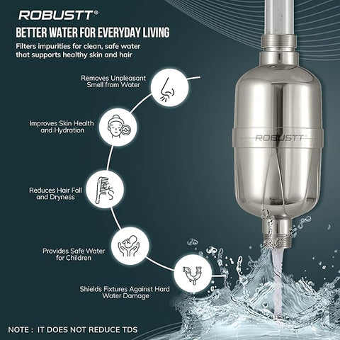 Robustt Oceya 15 Stage Hard Water Softener For Tap & Shower (Silver) | Reduces Hair Fall, Skin Dryness & Limescale | Water Purifier Filter For Tap, Shower & Handshower| Includes Kit & Manual
