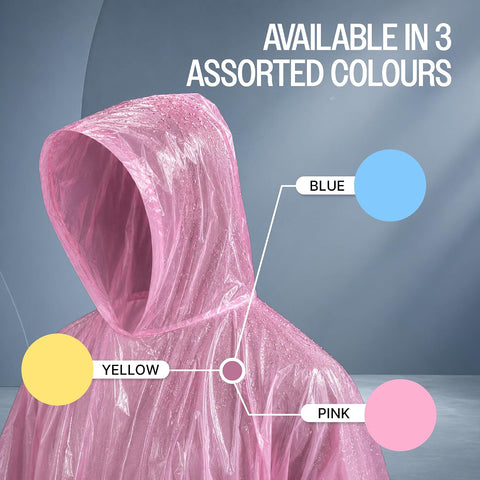 Robustt Disposable Rain Card for Unisex | Pocket Raincoat for Travel | Waterproof Disposable Raincoat with Hood | Universal Fit Knee Length Raincoat for Men & Women | Pack of 10