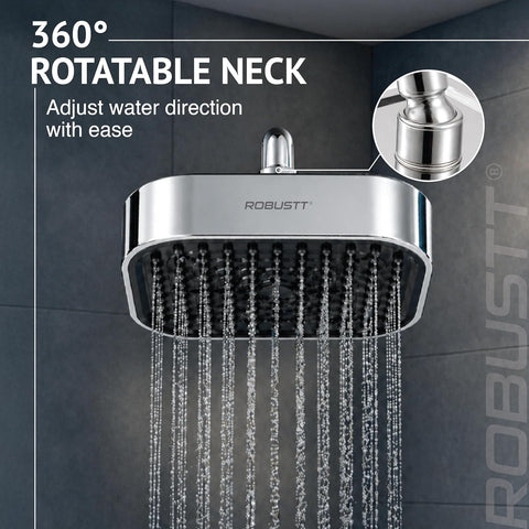 4 Inch Single Flow Overhead Shower Head for Bathroom (Without Shower Arm) | 360° Rotatable Neck | Anti-Rust Chrome Finish Abs Body | Anti-Clog Easy Clean Silicone Nozzles Bath Shower