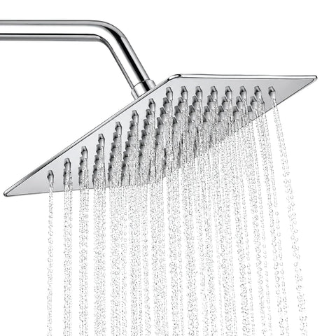 6x6" High Pressure Overhead Shower Head for Bathroom With 7.8” Shower arm | 360° Rotatable Neck | Anti-Rust Chrome Finish ABS Body | Anti-Clog Easy Clean Silicone Nozzles Bath Shower