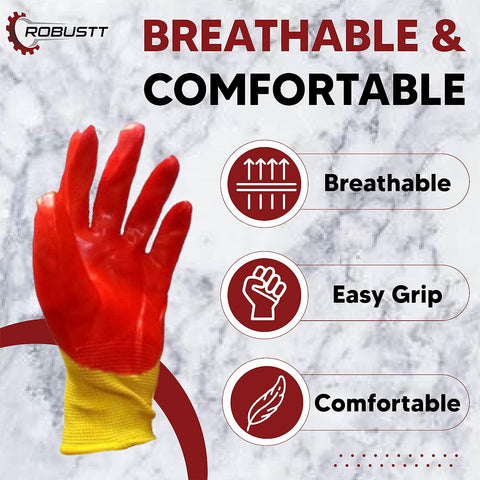 Robustt Nylon Nitrile Half Coated (Back Also) Industrial Safety Hand Gloves Anti-Cut, Cut Resistant, Heat Resistant, Industrial Use, for Finger and Hand Protection