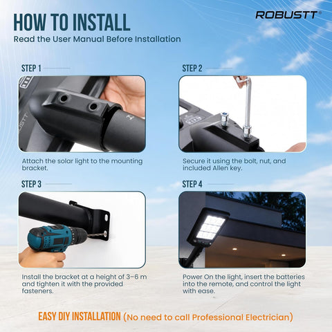 Solar LED Light for Outdoor Use | PIR Motion Sensor & Remote Control | Solar + USB Type-C Charging | 200W & 3000 Lumens