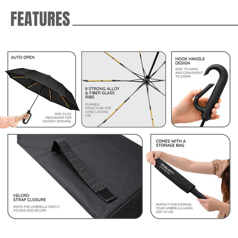 Features of Umbrella with Carabiner Hook Handle 