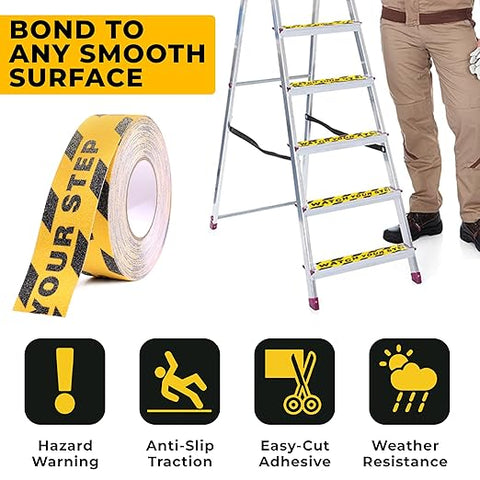 Robustt Watch Your Step Anti Skid/Anti Slip Tape Fall Resistant with PET Material and Solvent Acrylic Adhesive Tape for Slippery Floors, Staircase, Ramps, Indoor, Outdoor Use