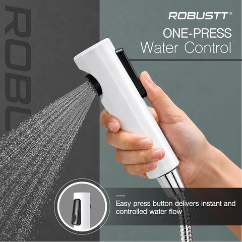 Health Faucet for Toilet ABS Jet Spray Gun (White) with 1.2 m Stainless Steel Hose & Wall Holder | One-Press Water Control, Anti-Rust Body, Leak-Proof | For Bathroom, Cleaning & Pet Bathing