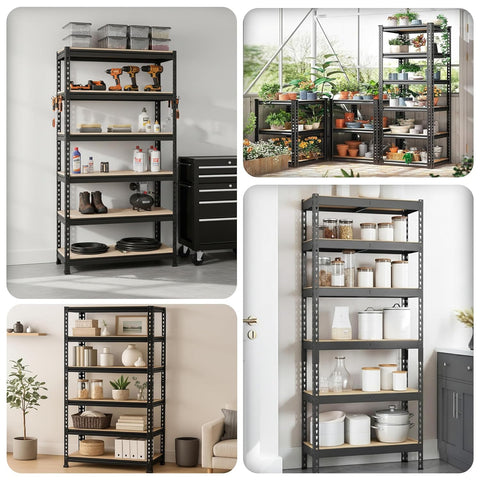 Robustt 6-Tier Multipurpose Storage Rack | Bolt-Free Assembly | Metal Stand with Thick MDF Board | 175kg Capacity Per Shelf | 72x24x12 Inch Adjustable Shelf Rack for Home, Garage & Shop
