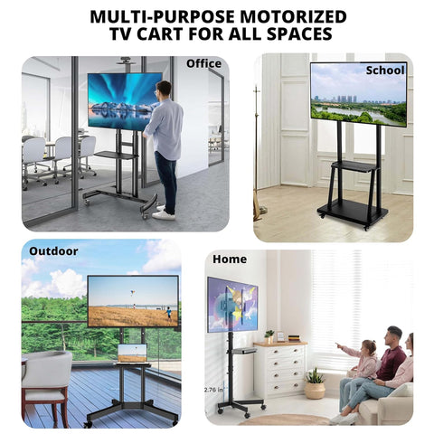 Robustt TV Stand with Wheels | Fits 50-98 Inches TV | Heavy Duty Material | Tilt & Height Adjustable Rolling TV Stand | Movable TV Stand | Flexible Shelf | Cable Management - Pack of 1