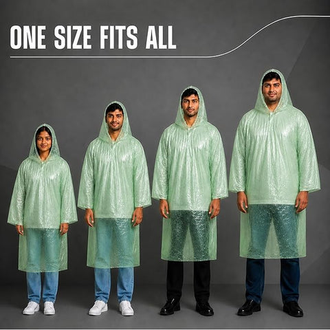 Disposable Adult Rain Poncho for Men & Women | Universal Fit Use and Throw Raincoat | Knee Length Pocket Raincoat with Hood for Travel, Emergency Rain, & Outdoor