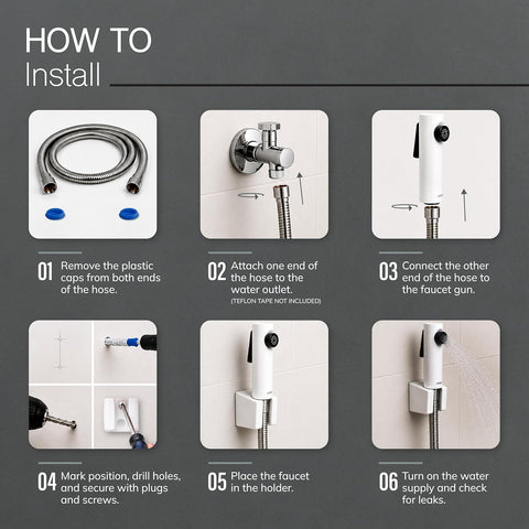Health Faucet for Toilet ABS Jet Spray Gun (White) with 1.2 m Stainless Steel Hose & Wall Holder | One-Press Water Control, Anti-Rust Body, Leak-Proof | For Bathroom, Cleaning & Pet Bathing