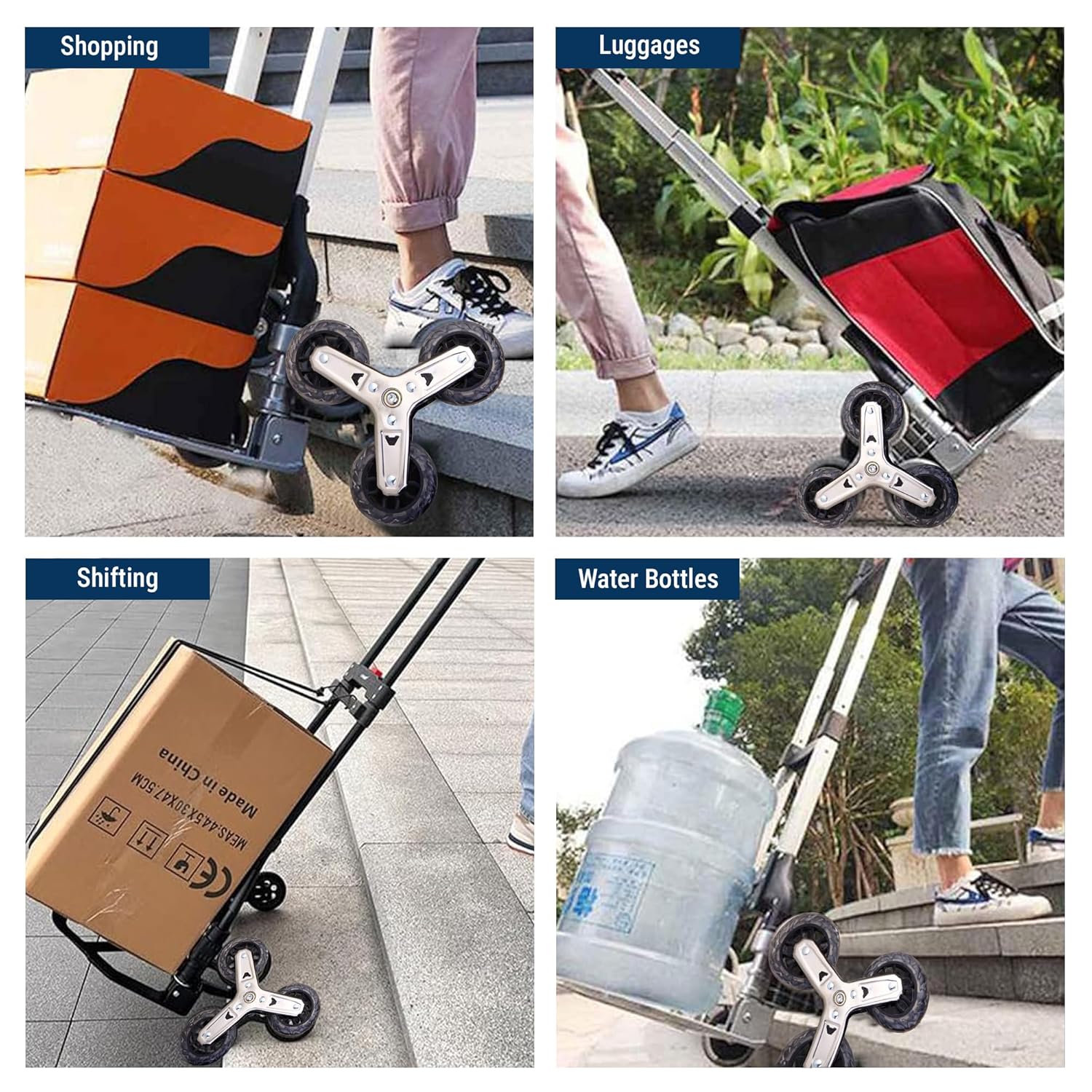 Robustt 75 Kg Foldable Trolley with Wheels Puncture-Proof Staircase Wheels Heavy-Duty Aluminium ABS Body Luggage Trolley Cart for Moving