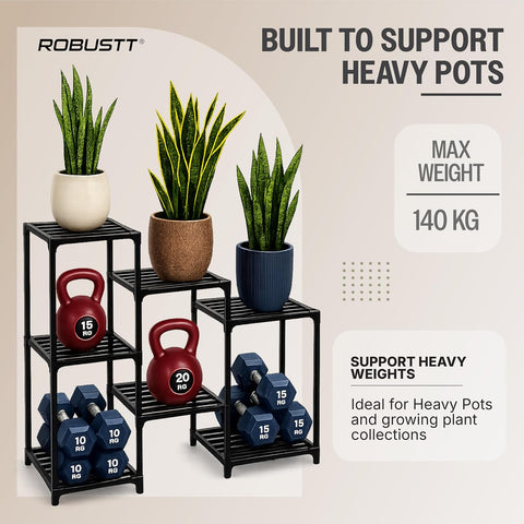7 Tier Metal Plant Stand | Heavy-Duty Vertical Plant Rack | Powder-Coated Iron | Supports Up to 150 kg | Rust-Resistant Plant Stand for Indoor Living Room, Outdoor Balcony, Garden & Terrace | Black / White