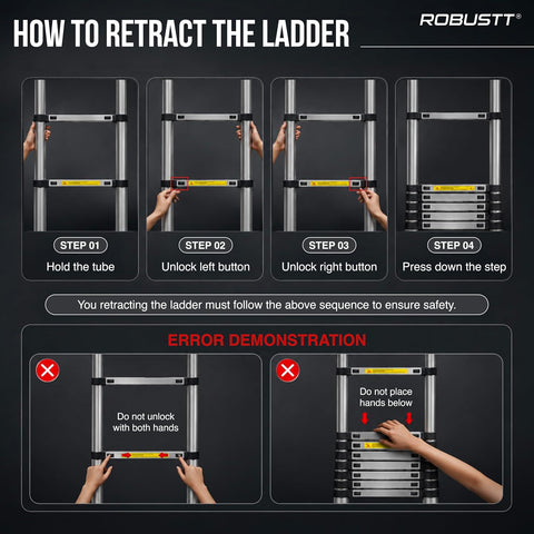 A-Type Telescopic Ladder | EN131 Certified | Heavy-Duty Portable & Compact Folding | Safety Lock Mechanism for Home & Outdoor Use | 2 Years Warranty