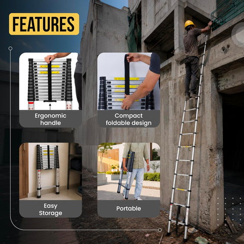 Telescopic Folding Ladder | 150 kg Load Capacity | Portable Ladder for Home, Construction and Outdoor Use | 2 Years Warranty