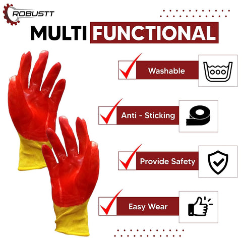 Robustt Nylon Nitrile Half Coated (Back Also) Industrial Safety Hand Gloves Anti-Cut, Cut Resistant, Heat Resistant, Industrial Use, for Finger and Hand Protection