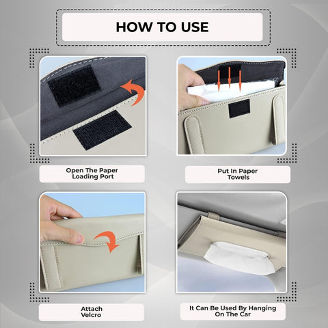 Robustt Car Tissue Box Holder | Sun Visor / Back Seat / Door Napkin Holder | Complimentary Tissue Pack | Reusable Tissue Box For Car | PU Leather | Luxury Design | Easy To Use | Multi-Functional | Sturdy Clips (Beige Color)