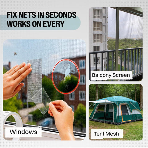 Window Screen Repair Mosquito Net Tape | Strong Adhesive Fiberglass Mesh Net Tape for Window Repair, Tents and Balcony | Mosquito Net Patch Tape for Torn and Damaged Screens
