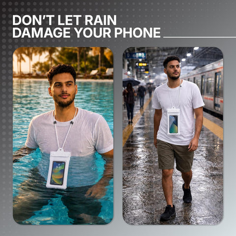 Floating Waterproof Mobile Pouch with Neck Lanyard | Air Cushion Float Protection & Touch Screen Compatible | Fits Smartphones Upto 7 Inch |Triple Seal Waterproof Cover for Beach, Rain, Pool