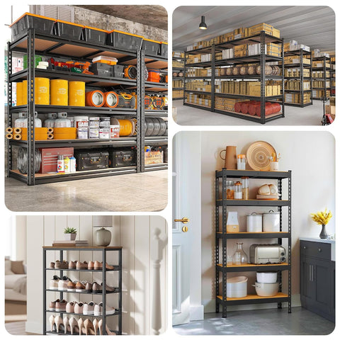 Robustt 5-Tier Multipurpose Storage Rack | Bolt-Free Assembly | Metal Stand with Thick MDF Board | 175kg Capacity Per Shelf | 63 x 24 x 12 in Adjustable Shelf Rack for Home, Garage & Shop