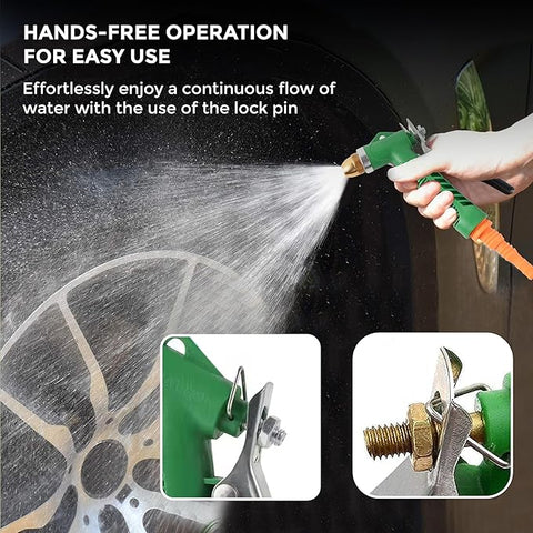 ROOTS & LEAF High-Pressure Garden Water Spray Gun – 3 Adjustable Spray Patterns | Hands-Free Operation, Durable Brass Nozzle for Car Washing, Plant Watering, and Pet Cleaning