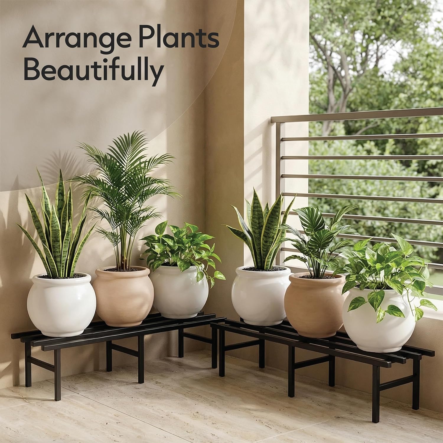 horizontal plant stand indoor Horizontal Metal Pot Stand (Set of 2) 76x24x18 Cm