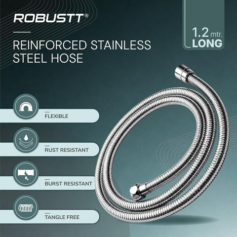 Stainless Steel High Pressure Health Faucet Jet Spray Gun For Toilet With 1.2 Meter Hose & Wall Holder (Silver) | Rust-Proof | Leakproof Hand Flush Gun For Toilet, Bathroom Cleaning