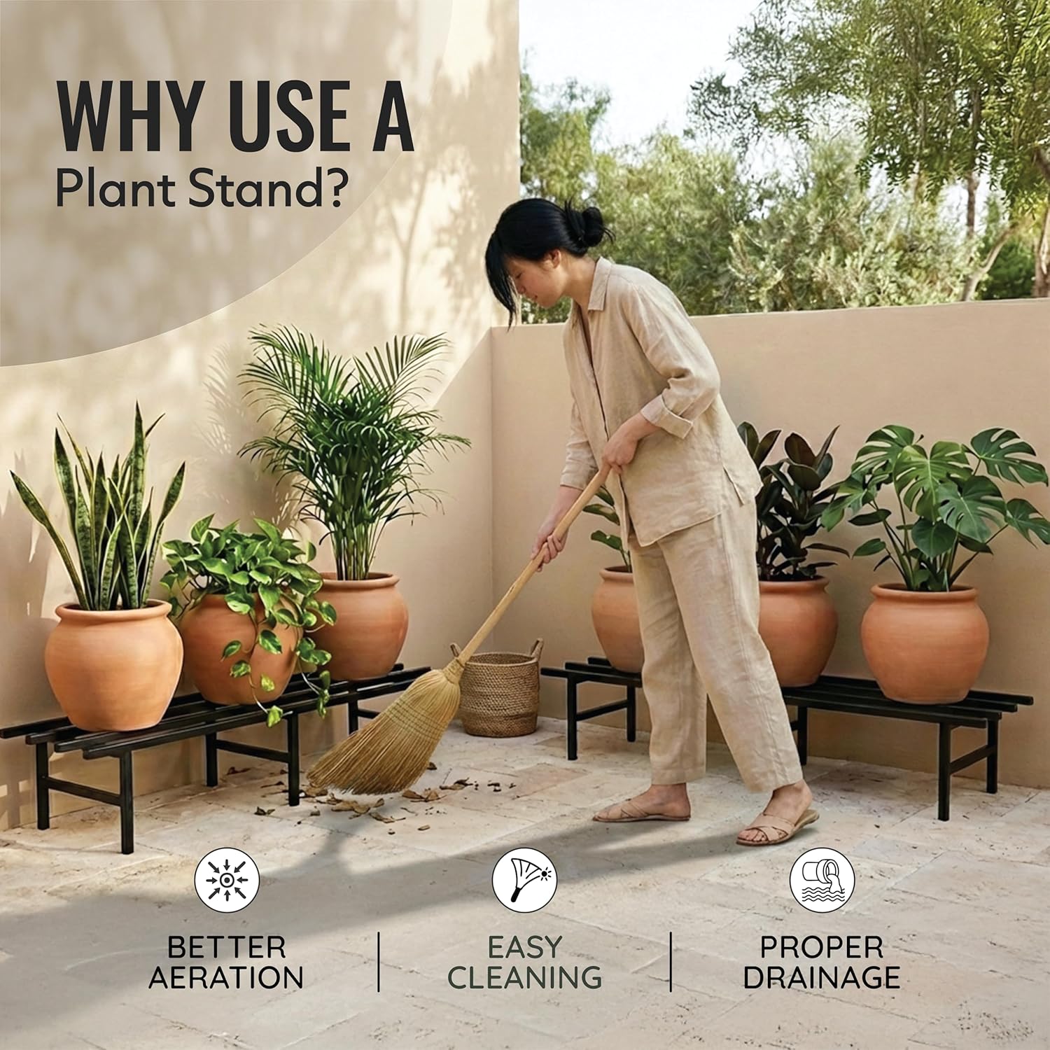 Why use a plant stand - easy cleaning better aeration & proper drainage