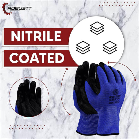 Robustt Nylon Nitrile Coated Industrial Safety Hand Gloves Anti-Cut, Cut Resistant, Heat Resistant, Industrial Use, For Finger and Hand Protection