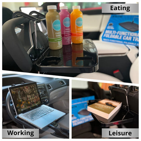 Robustt Multipurpose Car Tray | Black | ABS Material| Easy Installation | Adjustable Angles | Versatile  Use for holding food, drinks, laptops, and more